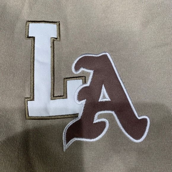 Fashion Nova Men LA Palm Tree Varsity Jacket Tan Letterman CKMG340F Large NWT - Picture 6 of 11